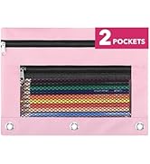 ASBEFORE Pencil Pouch for 3 Ring Binder - 3 Hole Zipper Pen Case Bag Holder Bulk Accessories Clea...