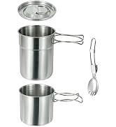 DZRZVD Camping Cups and Mugs Pot 2Pcs -304 Food Grade Stainless Steel - Outdoor Cookware Set with...