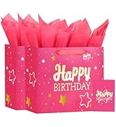 Pink Happy Birthday Gift Bag with Tissue Paper and Greeting Card for Birthday,Party,Happy Bithday...