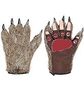WXOIEOD Halloween Werewolf Gloves for Adults, Fur Brown Hairy Wolf Claws Gloves, Animal Bear Paw ...