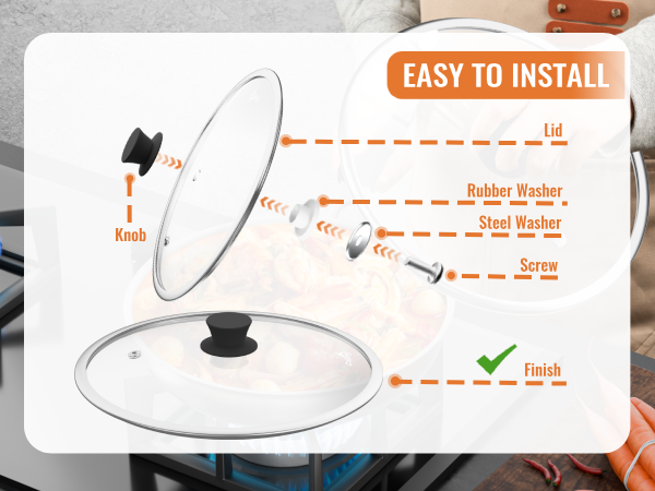 CnSneg 8 Inch Pan Lid For Pots Pans and Skillets, Cast Iron Skillet Lid, Tempered Glass Pan Lids