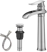 BWE Vessel Sink Faucet Brushed Nickel Tall Waterfall Bathroom Faucet Deck Mount Single Handle One...
