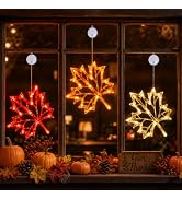 LOLStar 2026 Fall Harvest Window Light, Maple Leaf Design in Red Orange Warm White, Battery Power...