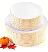 KIRE 100PCS Disposable Plates - White with Gold Rim for Thanksgiving Party/Wedding - Includes 50P...