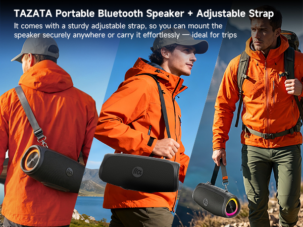 Portable Bluetooth Speaker with Adjustable Detachable Shoulder Strap Outdoor Hiking Travel Scene