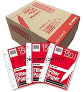 Kaisa loose Leaf Paper Filler Paper 150 Sheets 8"x10.5",Wide Ruled, 3-Hole Punched for 3-Ring Bin...