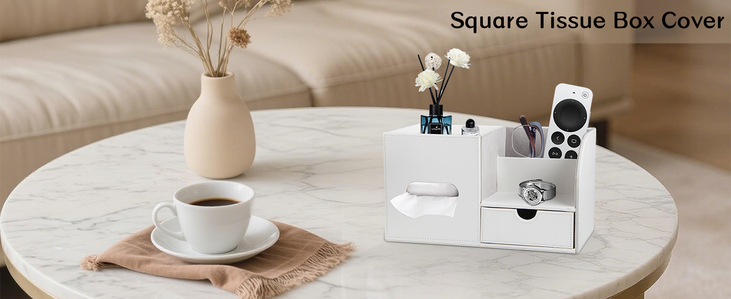 Tissue Box Cover with Storage Tray and Organizer for Sitting Room