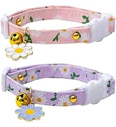 Faygarsle 2 Pack Cotton Breakaway Cat Collars with Bell Flower Pendant Kitty Kitten Collars Pink ...