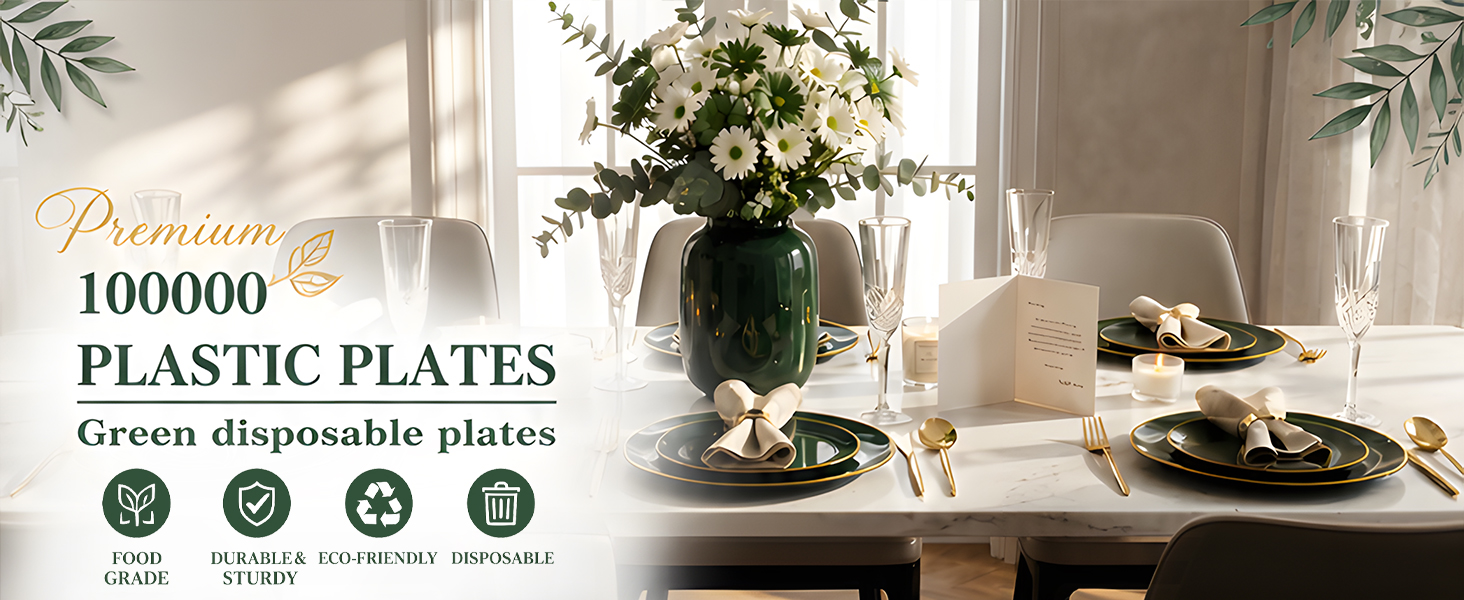 Green disposable plastic plates