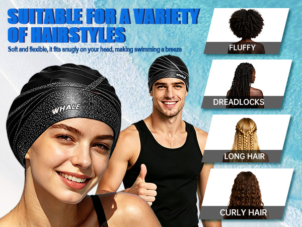 WHALE Swim Cap, unisex, comfortable to wear, chlorine-resistant, waterproof,
