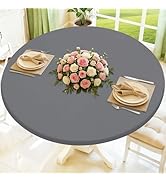 Moosfor Round Spandex Tablecloth, Elastic Fitted Waterproof Tablecloths for 45"-56" Tables, Stret...