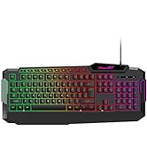 RaceGT Gaming Keyboard,114 Keys Full Size Wired LED Backlit with Dedicated Multimedia Keys Wrist ...