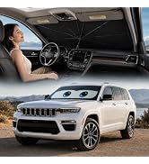 Car Windshield Sun Shade Umbrella, Universal Fit Mid-Large Sedan SUV | 57 x 31" Car Sun Visor, Fo...