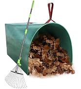 Joyhalo 63.4 Inch Rake for Leaves with 40 Gallon Dustpan-Typ Leaf Bags, Adjustable 18 Tines Metal...