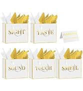 5 Senses Gift Bags for Him Her with Labels, Handles & Tissue Paper - Gold Foil Five Senses Gift B...