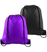 PLULON 2Pcs Drawstring Bags Bulk Drawstring Backpack Black Purple String Backpack Cinch Sack Spor...