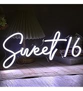SYLHOME Sweet 16 LED Neon Light Sign 17"X7.3" Sweet Girls Adults Bedroom Happy 16th Birthday Part...