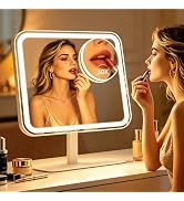FUNTOUCH 4500mAh Large Lighted Vanity Makeup Mirror with 30X Magnifier | 96 LED Lights Rechargeab...