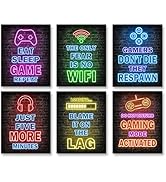 Undergo Printed Neon Gaming Posters Set of 6 (8”X 10”), Boys Room Decorations for Bedroom,Video G...