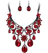 BriLove Women's Tribal Ethnic Crystal Chunky Statement Necklace Dangle Earrings Set