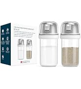 KTCHENDAO 2 in 1 Glass Salt and Pepper Shaker with Side Pour Spout, Built-in Lid for Moisture-pro...