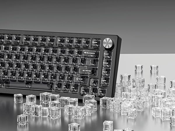 womier Grey Clear keycaps,Transparent keycaps,Ceramic Jelly Key caps Set,Shine Through