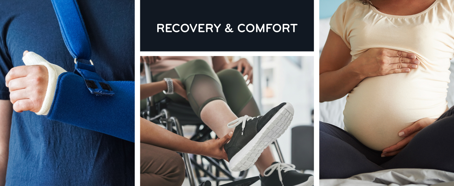 Elastic shoelaces for recovery, swollen feet, limited mobility, and comfort.