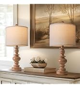 BOBOMOMO 20" Rustic Bedside Lamps Set of 2- Vintage Resin Table Lamps for Nightstands with Linen ...