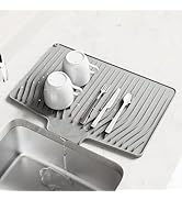 Dish Drying Mat, Silicone Dish Drying Mat for Kitchen Counter, Drainer Mat with Built-in Drain, N...