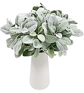 SHACOS Artificial Lambs Ear Greenery Stem 12 Pcs Faux Greenery Flocked Lambs Ear Stems Bulk 14 in...