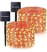 Woohaha Solar Halloween Lights Outdoor,2 Pack Each 33Ft 100LED Orange Halloween Lights,Copper Wir...