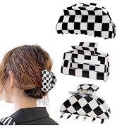 Womens Checkered Hair Clip Medium Checkered Claw Clips Black And White Jaw Clip,3pack