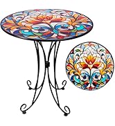 VEWOGIFT Outdoor Side Table, Mosaic Round Accent Table, Metal Indoor Small End Tables, 18" Plant ...