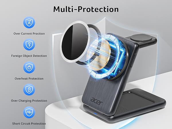 Acer Magnetic Wireless Charger, 3 in 1 Wireless Charging Station,