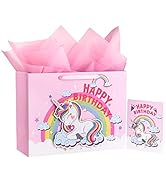 WRAPAHOLIC 16" Extra Large Birthday Gift Bag with Card and Tissue Paper - Fantacy Unicorn Happy B...