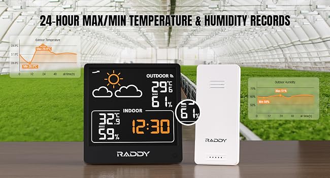Raddy WF-50V Indoor Outdoor Thermometer Hygrometer