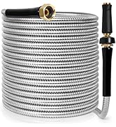 TOOLCY Metal Garden Hose- 304 Stainless Steel Water Hose 50 ft with Brass Nozzle - Super Flexible...