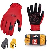 Vgo... 3-Pairs Synthetic Leather Work Gloves, Multi-Purpose Light Duty Work Gloves, Breathable & ...