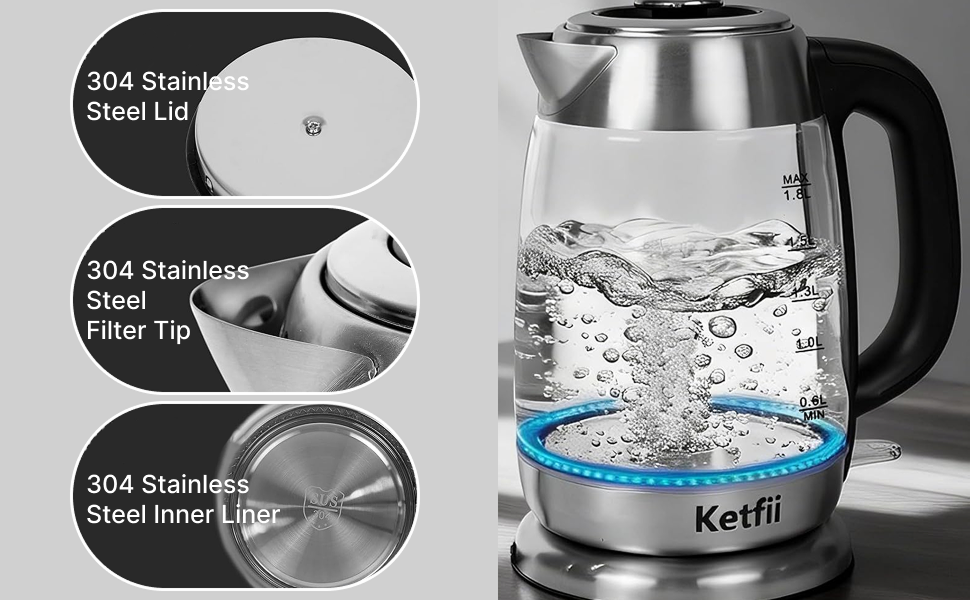 Electric Glass Kettle 1.8L, 1200W Fast Boil for Tea & Coffee