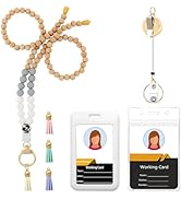 Women Lanyard with id Badge Holder,Silicone Wooden Beaded Lanyard for ID Badges Keys,Cute Breakaw...
