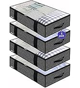 Onlyeasy 4 Pack Under Bed Clothes Storage Bags Organizer with Reinforced Handles and Zippers, Fol...