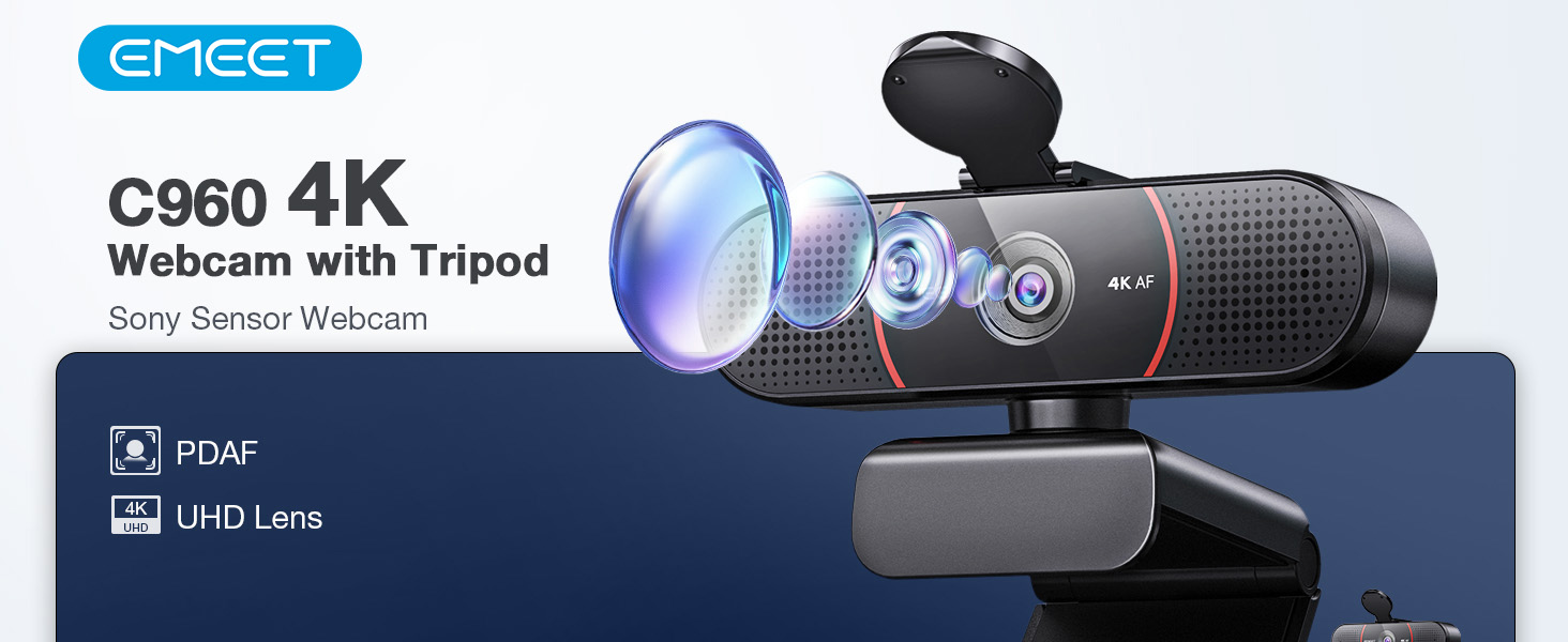EMEET C960 4K Webcam with Tripod