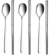 Kucensi Chopsticks and Spoon Set, 3 Pairs Stainless Steel Metal Chopsticks Spoons, 3 Sets Korean ...