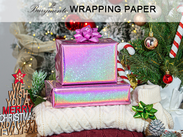 Burymento Pink Star Holographic Wrapping Paper