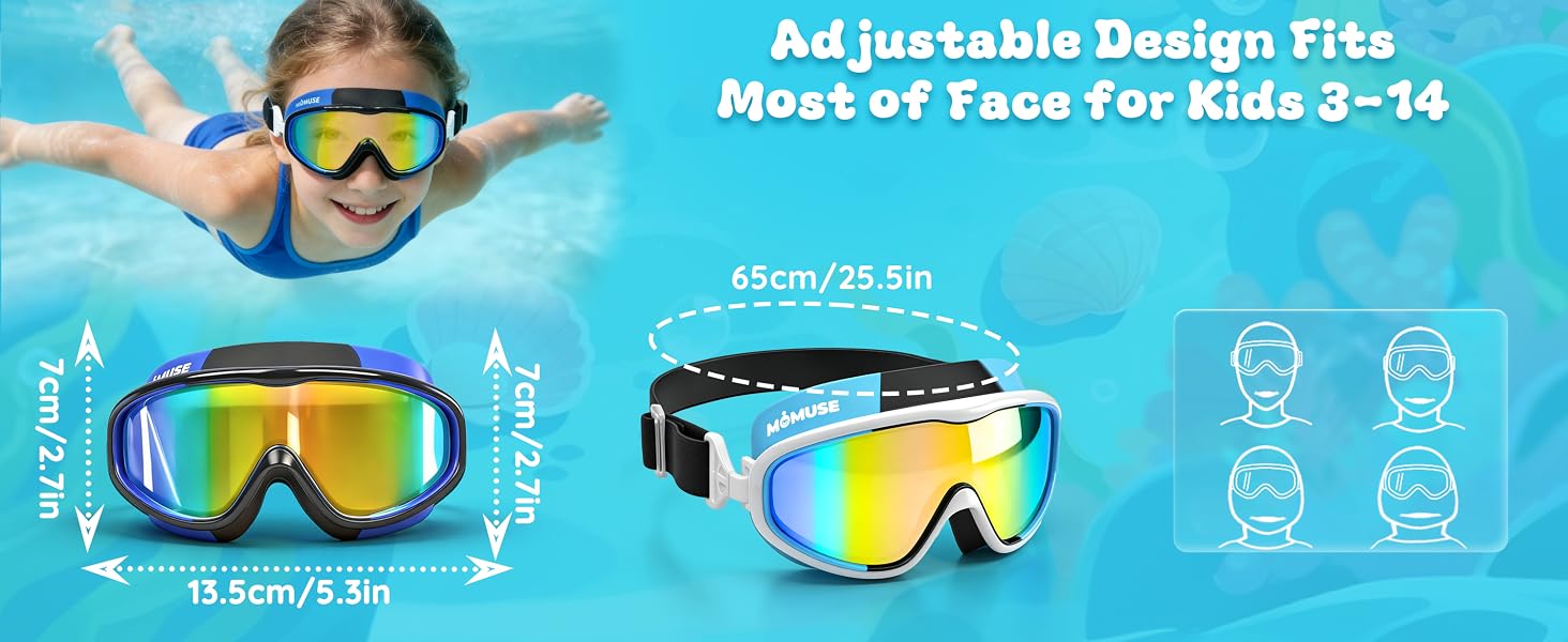 Adjustable design Fits 99% of face for Kids 3-14