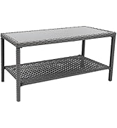 Helios&Hestia Rectangle All Weather Rattan Wicker Outdoor Coffee Side End Table with Glass Top fo...