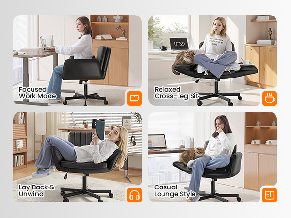 Criss Cross Chair with Wheels & Armrests, Criss Cross Office Swivel Chair, PU Leather Vanity Chair