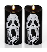 Lasumora Halloween Decorations, Black Flameless Ghost Pillar Candles | Flickering Wick, Real Wax,...