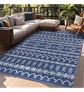 Outdoor Indoor Area Patio Rug Washable Boho Rugs 5x8 ft, Moroccan Geometric Design with Diamond F...