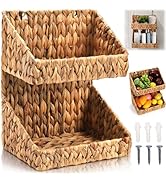 Pumtus 2-tier Handwoven Wicker Basket, Kitchen Countertop Organizer, Hanging Bathroom Storage Bas...